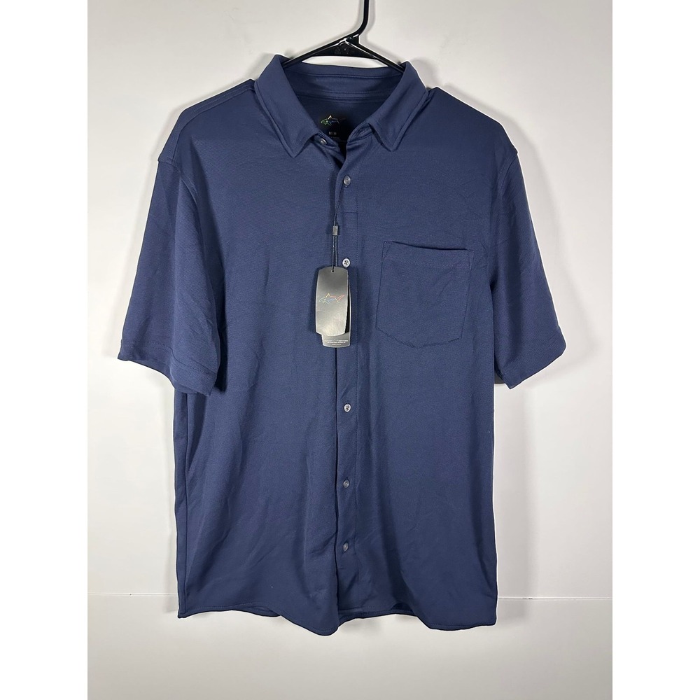 Greg Norman Shirt Mens M Navy Short Sleeve Performance Button Front Pocket